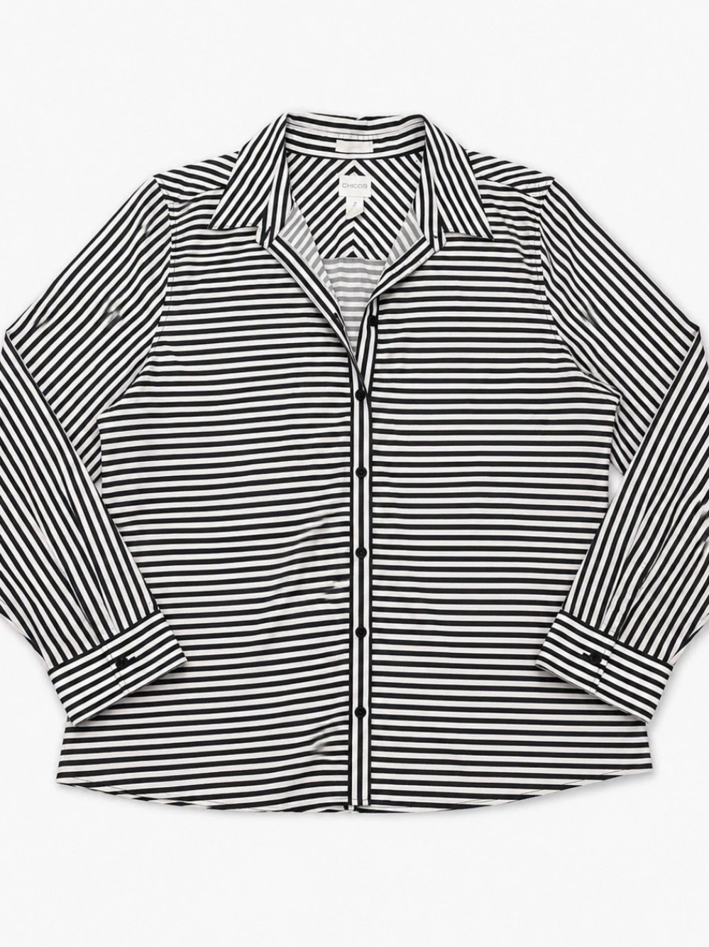 Chico's Black & White Striped Button-Front Shirt Jacket